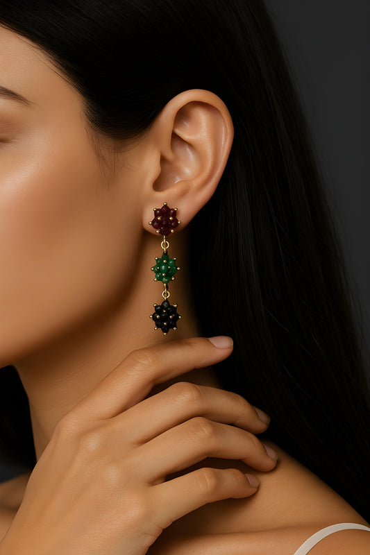 Italian made 14K Gold Natural Stones Dangle Earrings EJER011722A