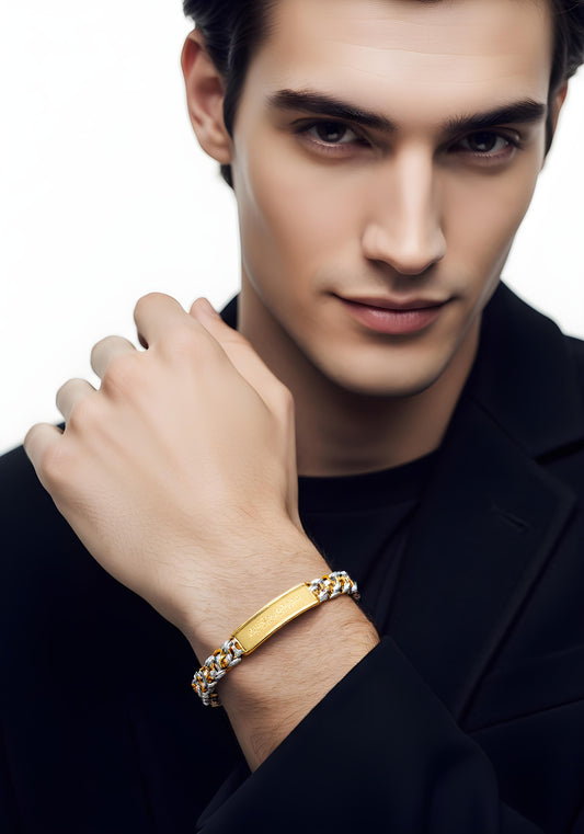 Solid 14K Tricolor Gold Cuban ID Bracelet EJMB20304
