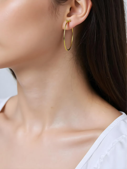 Solid 14K Yellow Gold 2x65mm Hoop Earrings EJER22219