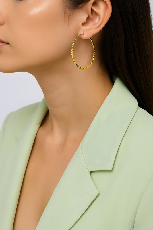 Solid 14K Yellow Gold D/C Hoop Earrings EJER22503