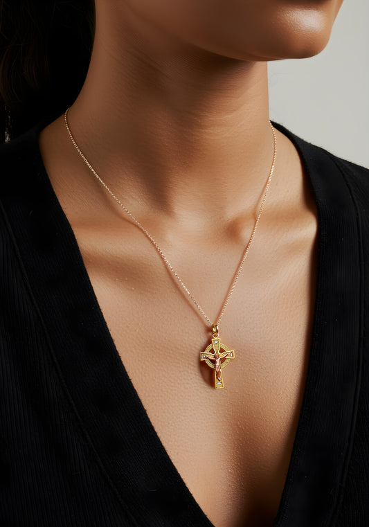 Solid 14K Yellow Gold Celtic Crucifix pendant EJCR28222