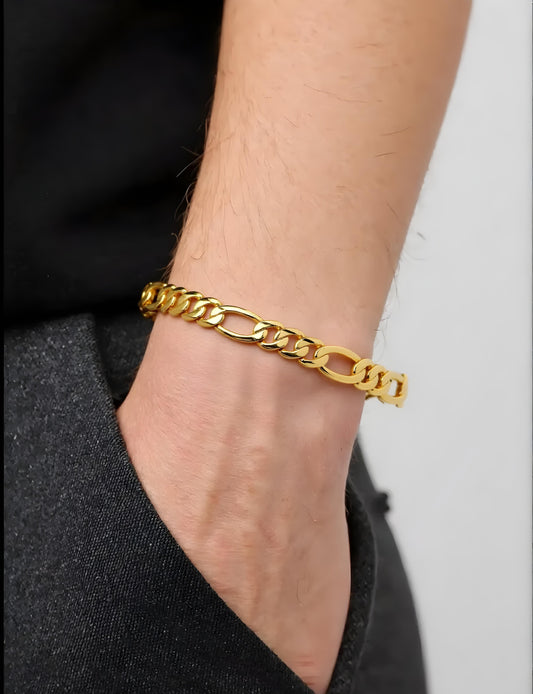 Solid 14K gold 8mm Figaro Link Bracelet EJCN35606