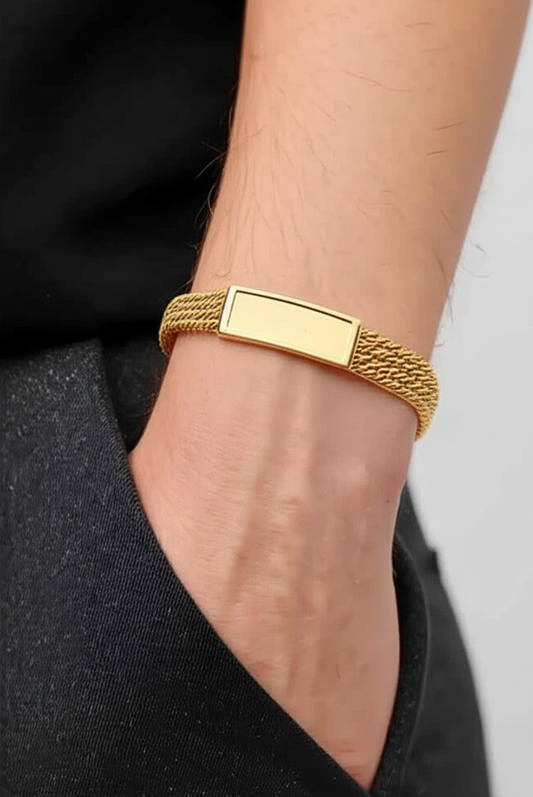 Solid 14K Gold Triple Link Men's ID Bracelet EJAB379