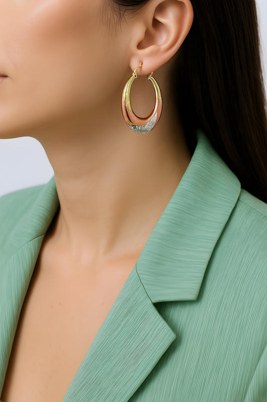 Solid 14K Tricolor Gold Superlight Stamped Earring EJTR4126