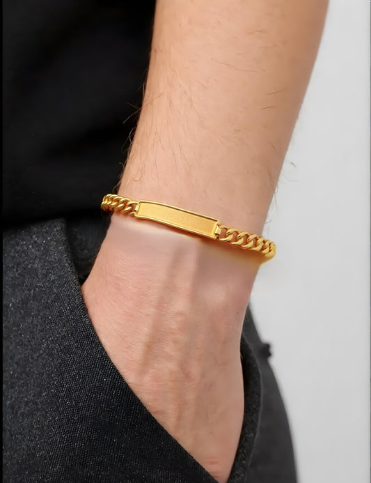 Solid 14K gold Nugget Figaro ID Bracelet EJAB438