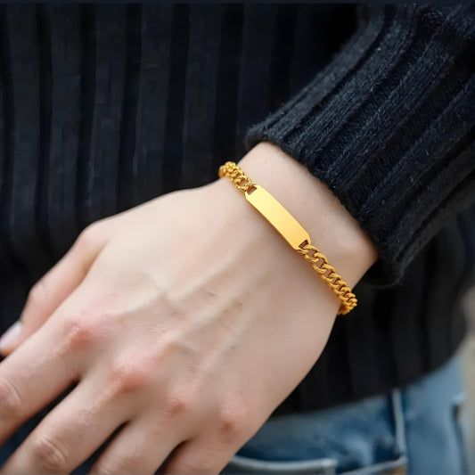 Solid 14K gold Concave Figaro ID Bracelet EJAB442