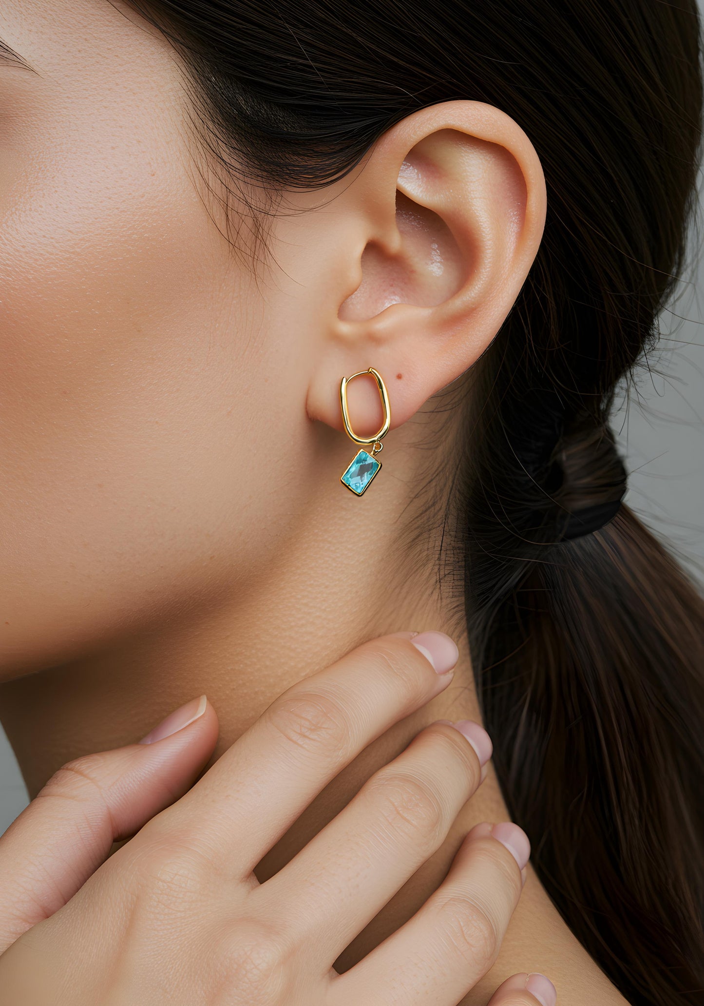 14K Dangling Square Aquamarine Stone Earrings EJER0964
