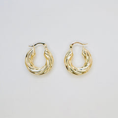 Fancy 14K Yellow Gold Twisted Puff Hoop Earrings EJER0959