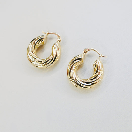 Fancy 14K Yellow Gold Twisted Puff Hoop Earrings EJER0959
