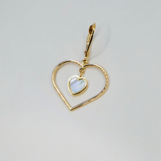 14K Yellow Gold Mother of Pearl Heart Earrings EJER0960