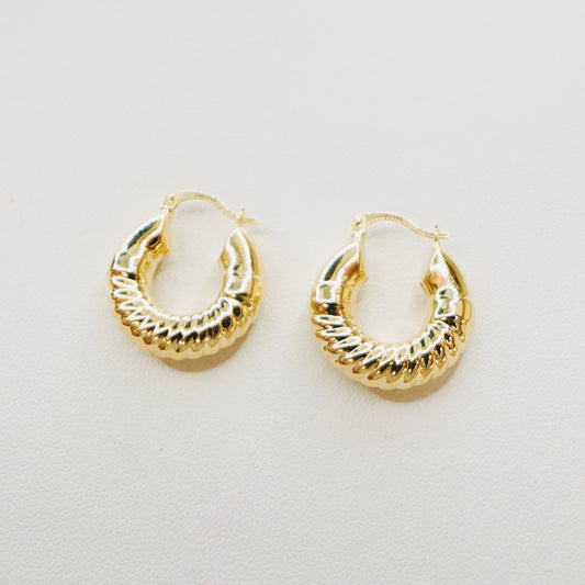 Fancy 14K Yellow Gold "Shrimp" Puff Hoop Earrings EJER0968