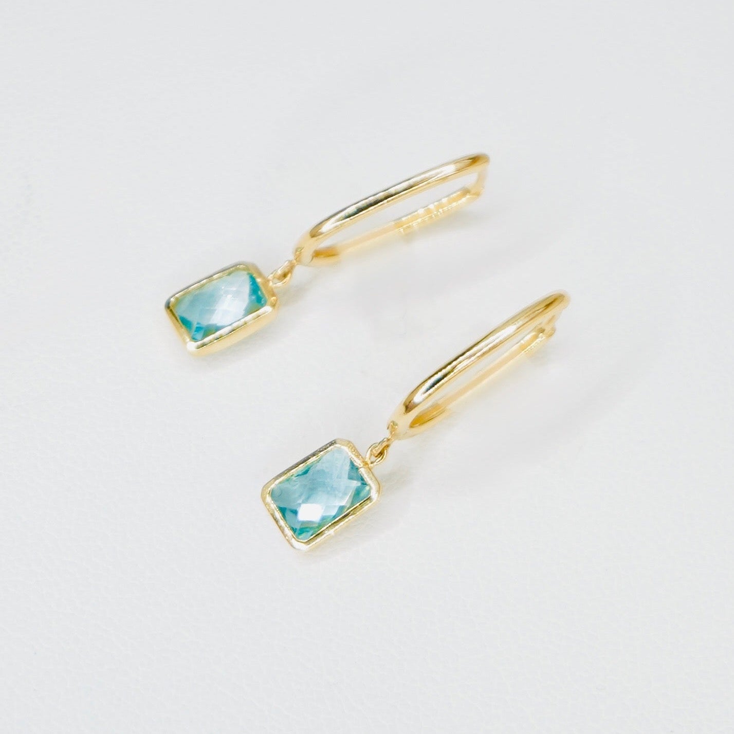 14K Dangling Square Aquamarine Stone Earrings EJER0964