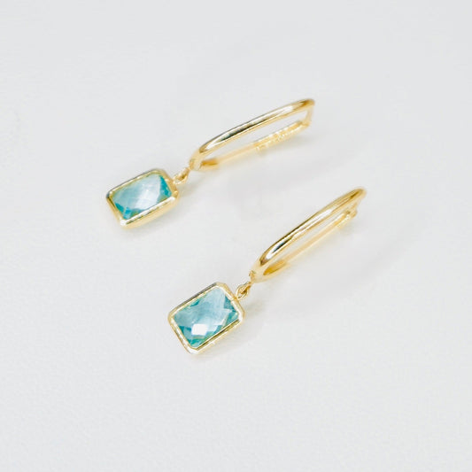 14K Dangling Square Aquamarine Stone Earrings EJER0964