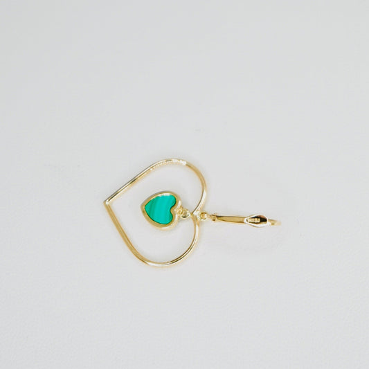14K Yellow Gold Malachite Heart Earrings EJER0967