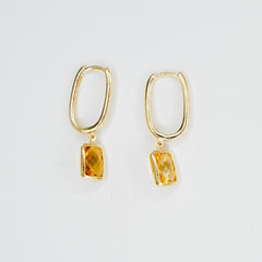 14K Dangling Square Citrine Stone Earrings EJER0966