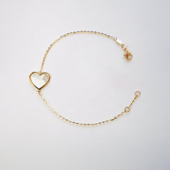 Solid 14K Yellow Gold Mother of Pearl Heart Bracelet EJAB203