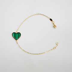 Solid 14K Yellow Gold Malachite Heart Bracelet EJAB205
