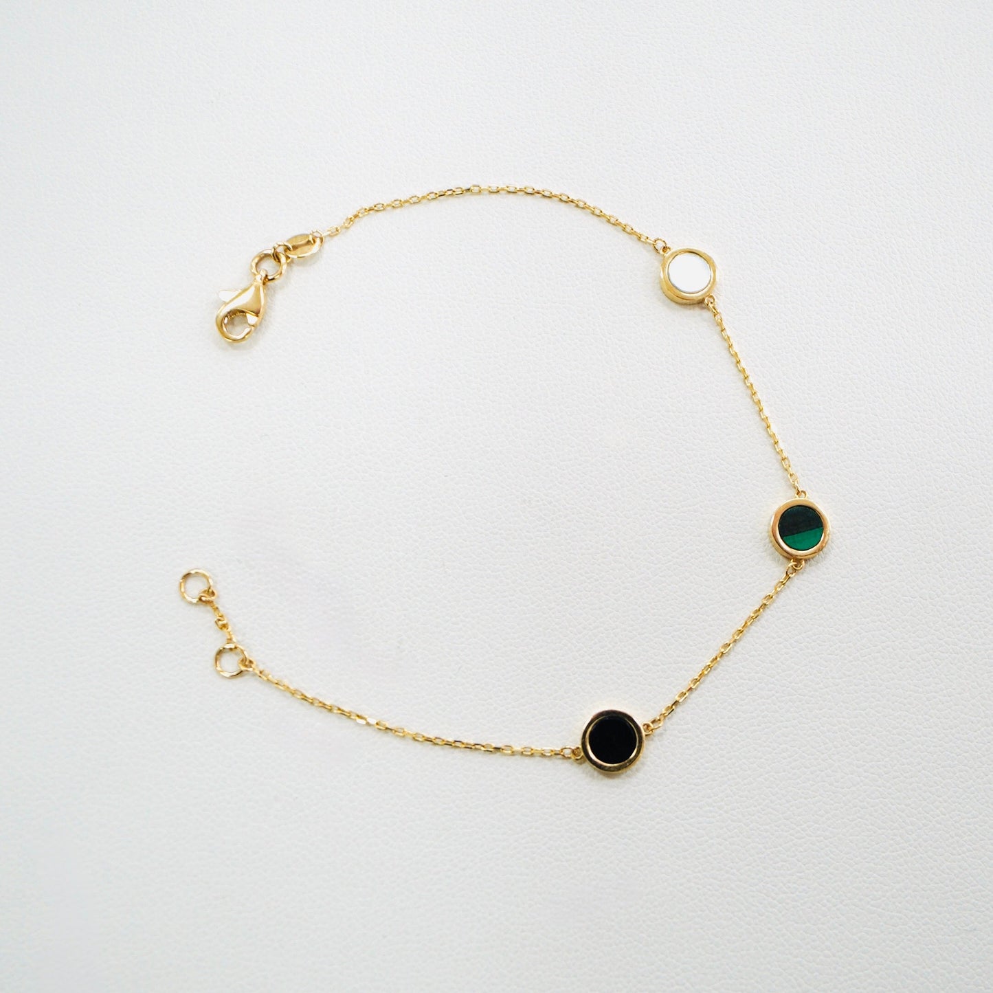 Solid 14K Yellow Gold Tri-Stone Bracelet EJAB206
