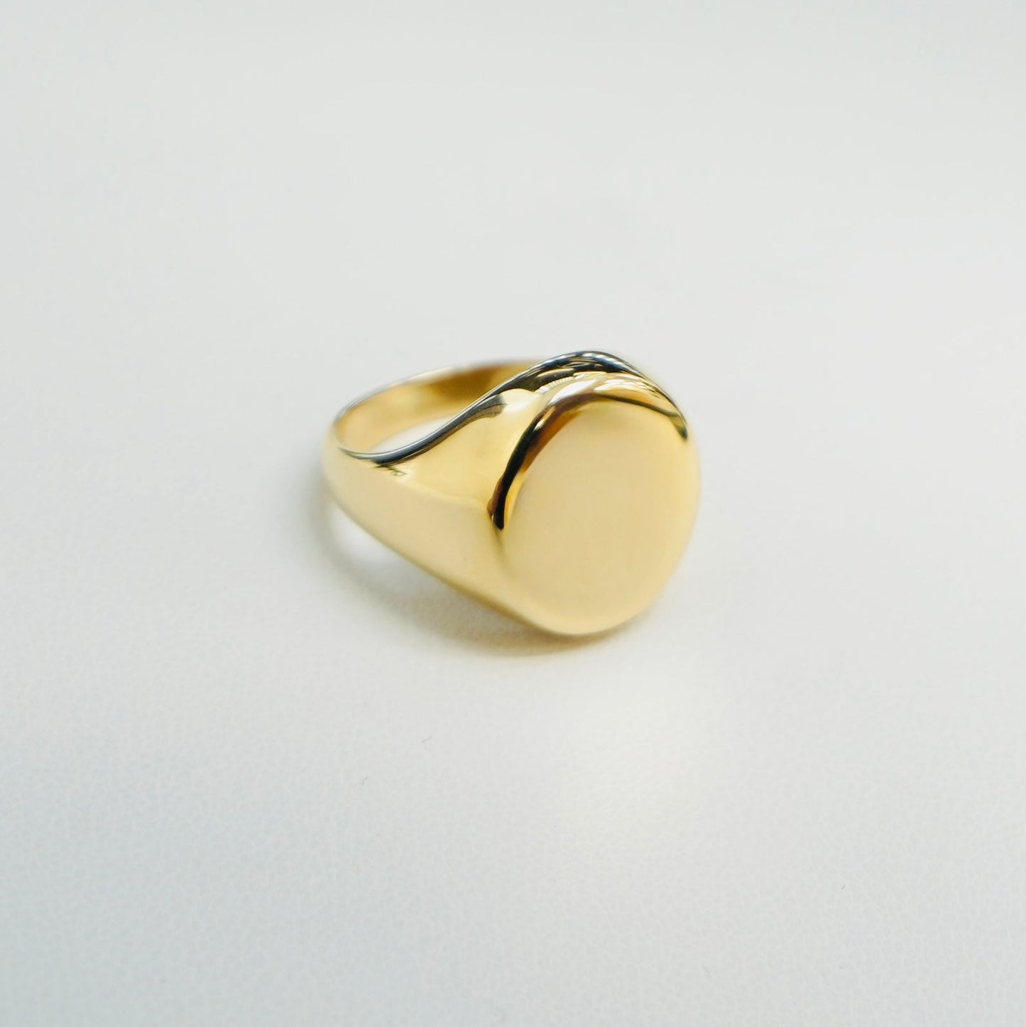 Solid 14K Yellow Gold Circle Signet Ring