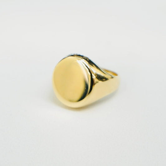 Solid 14K Yellow Gold Circle Signet Ring