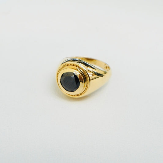 Solid 14K Rounded Gold Onyx Ring