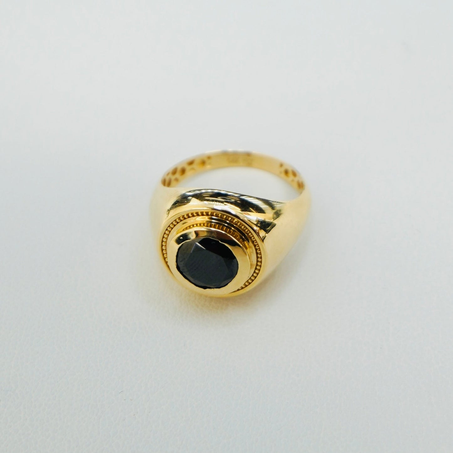 Solid 14K Rounded Gold Onyx Ring