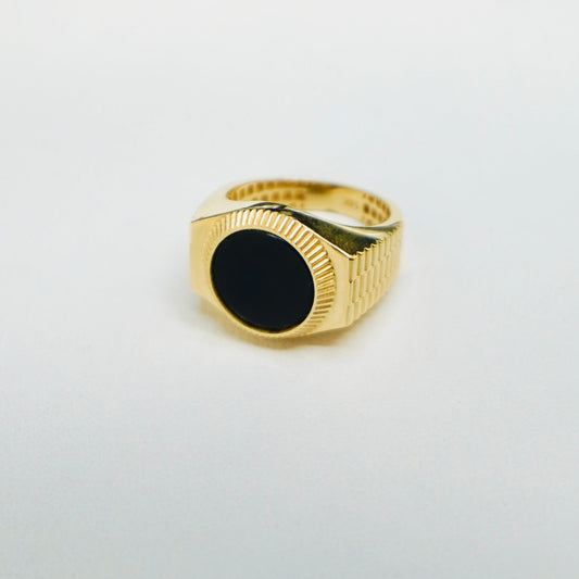 Solid 14K Yellow Gold Fluted Onyx Ring EJRG1576