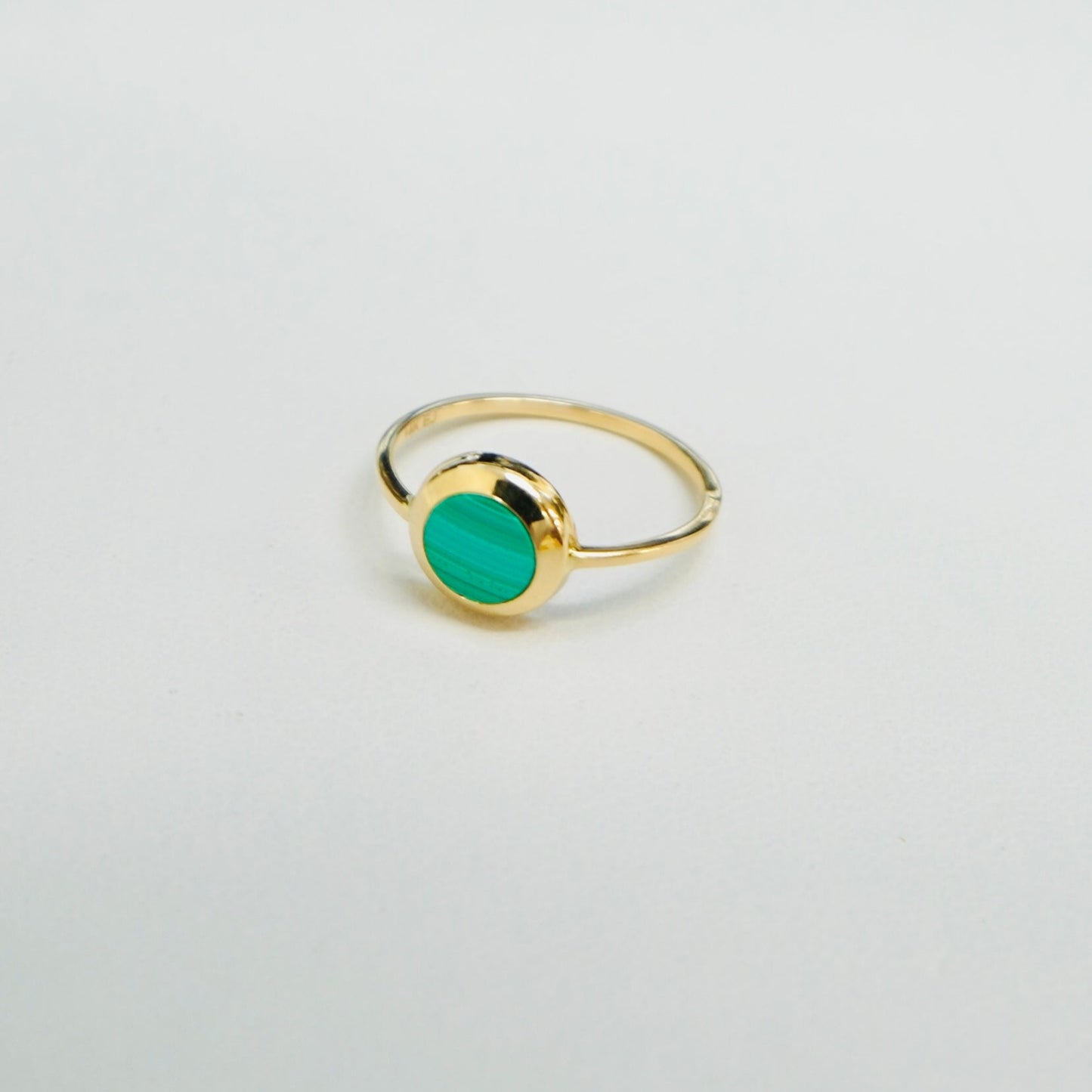 14K Yellow Gold Dainty Malachite Ring