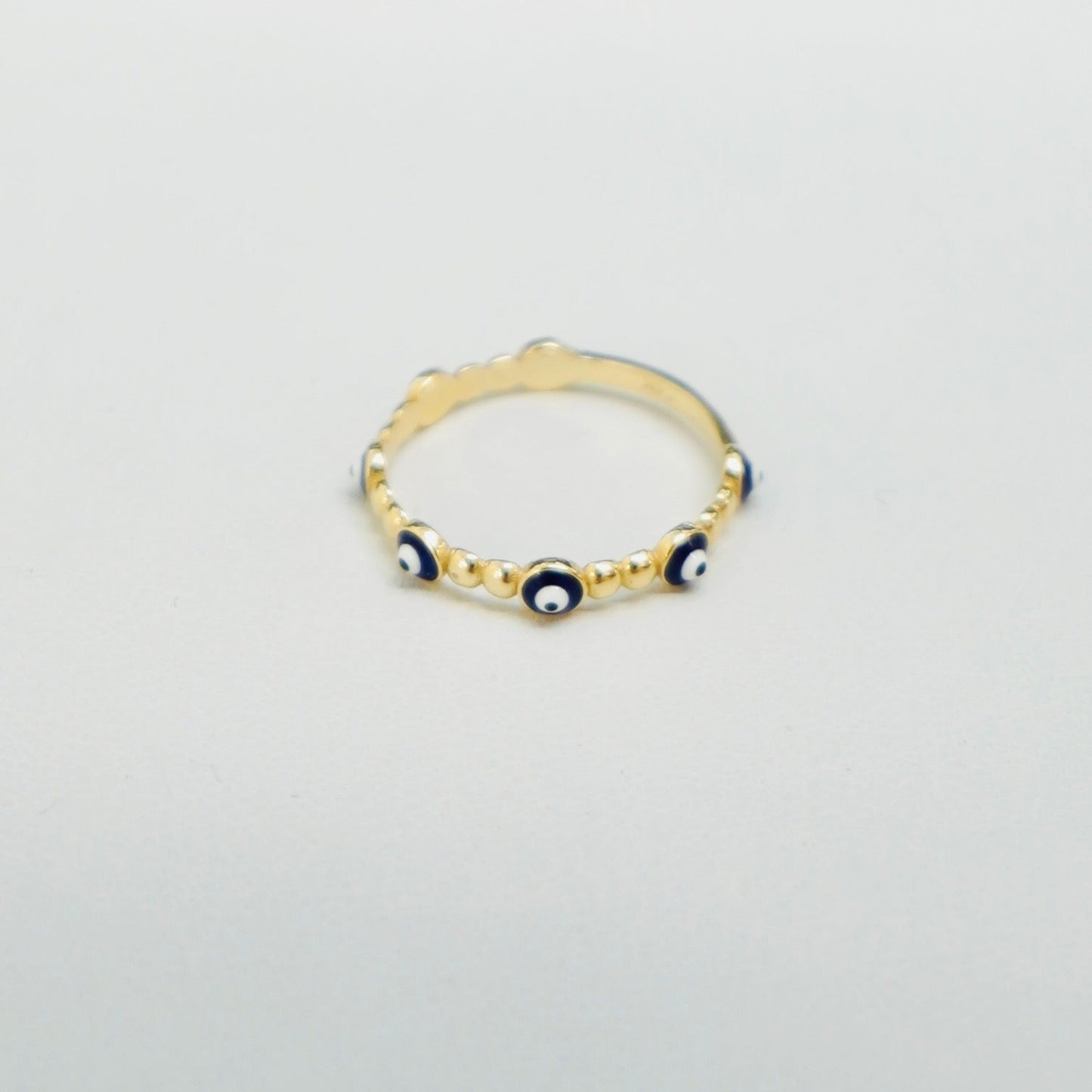 14K Yellow Gold Dainty Evil Eye Ring