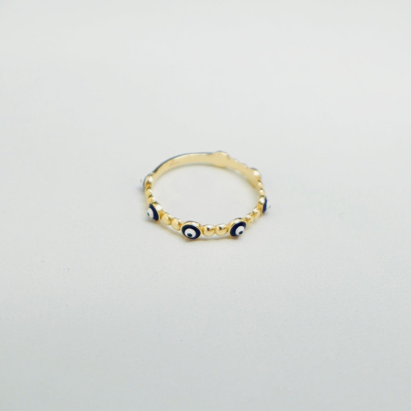 14K Yellow Gold Dainty Evil Eye Ring