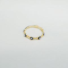 14K Yellow Gold Dainty Evil Eye Ring