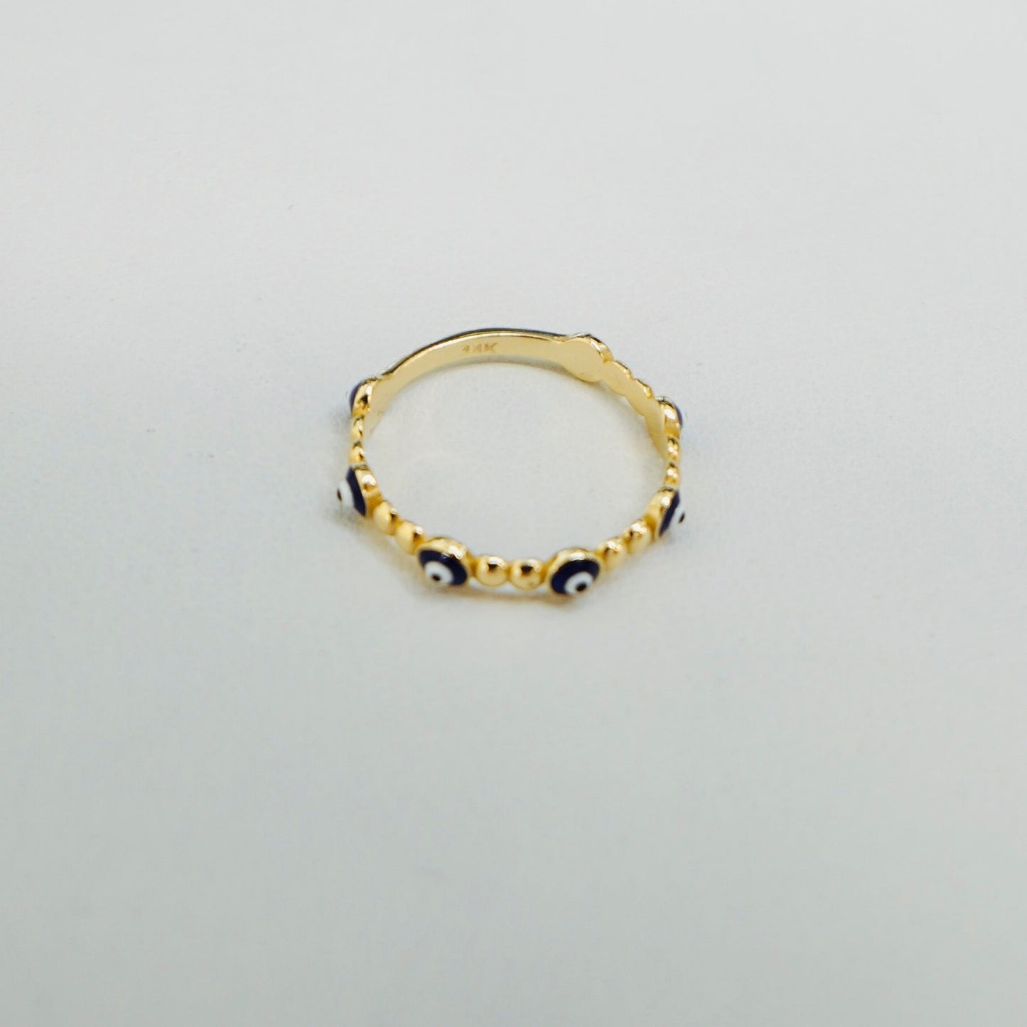 14K Yellow Gold Dainty Evil Eye Ring