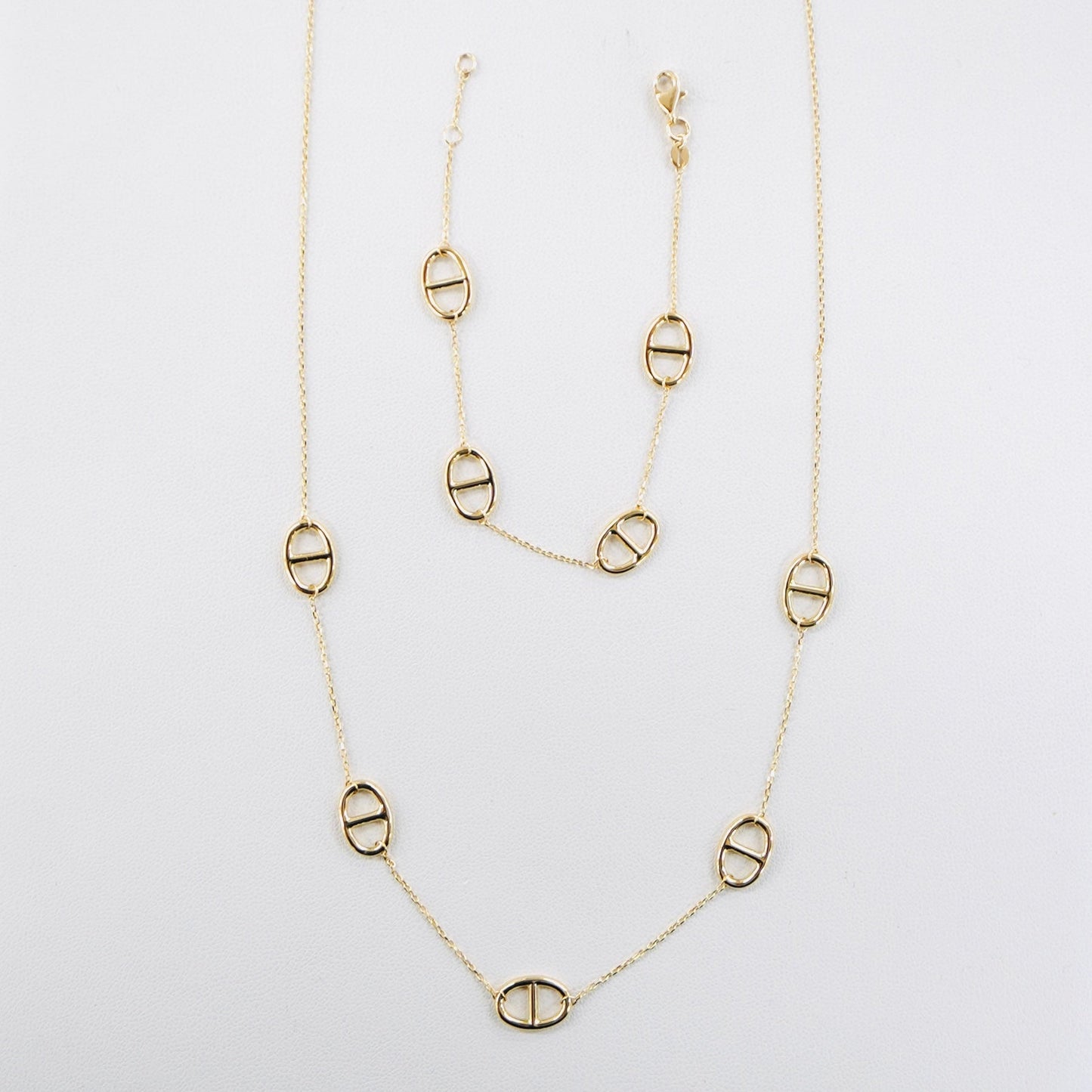 14K Yellow Gold Dainty Bracelet & Necklace Set