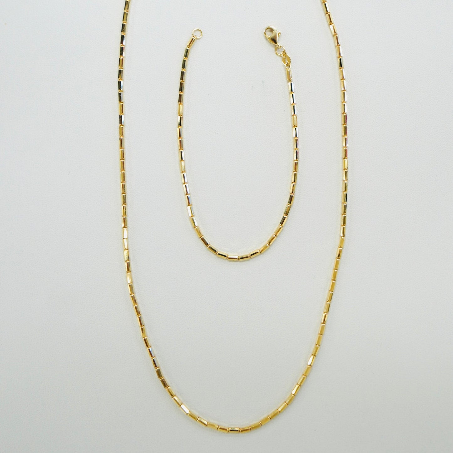 14K Yellow Gold Bamboo Bracelet and Necklace Set