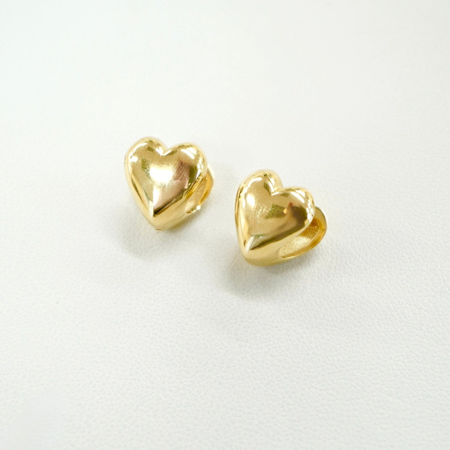 14K Yellow Gold Heart Huggie Earrings