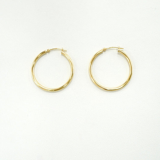 14K Yellow Gold Tube Hoop Earrings