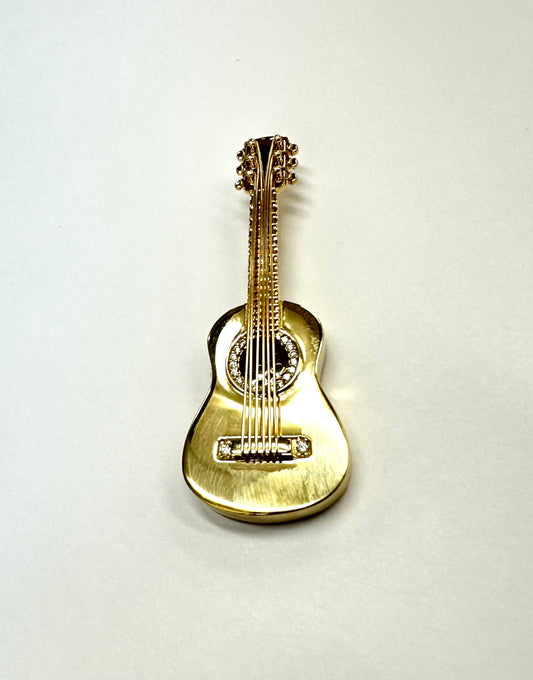 Solid 14K Yellow Gold Handmade Guitar pendant EJCM26504