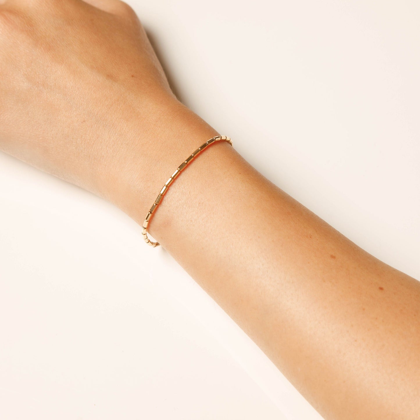 14K Yellow Gold Bamboo Bracelet and Necklace Set