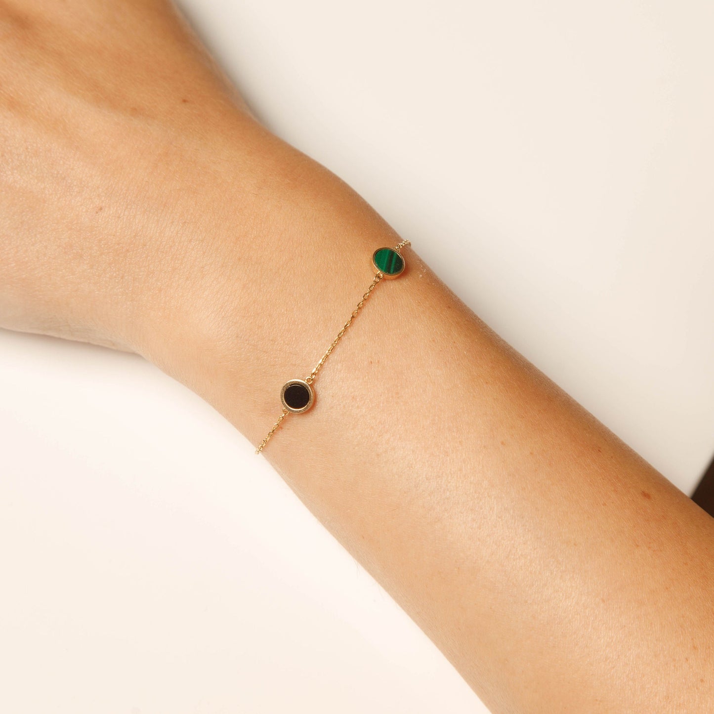 Solid 14K Yellow Gold Tri-Stone Bracelet EJAB206