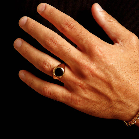 Solid 14K Gold Black Onyx Oval Ring EJMR29629