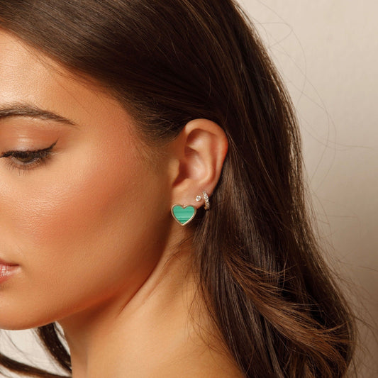 Fancy 14K Yellow Gold Malachite Heart Earrings EJER0976