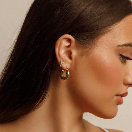 Fancy 14K Yellow Gold "Shrimp" Puff Hoop Earrings EJER0968