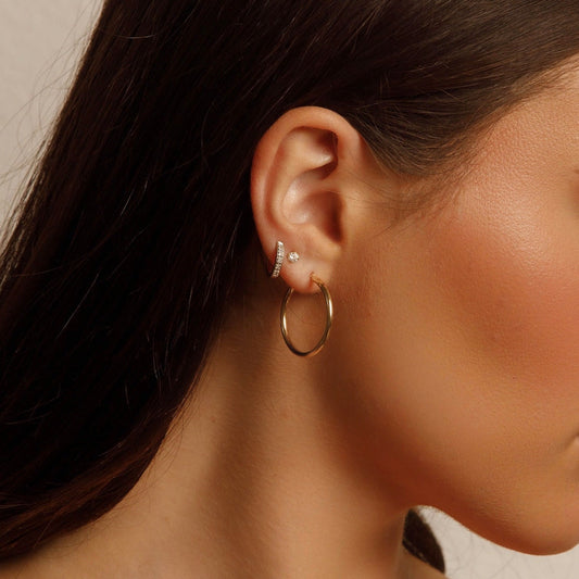 14K Yellow Gold Tube Hoop Earrings