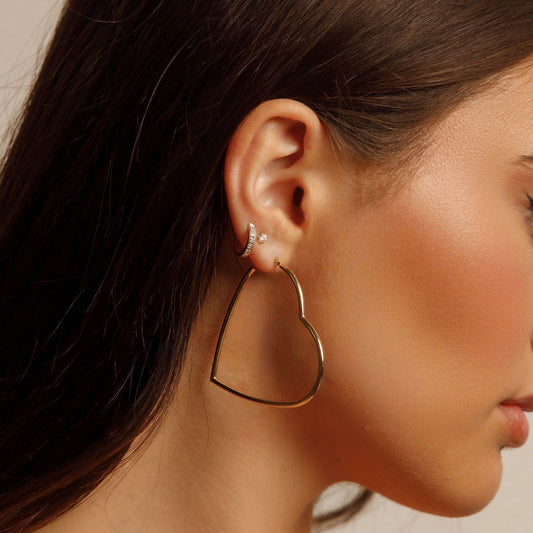Hollow 14K yellow gold Heart shaped earrings EJER4886