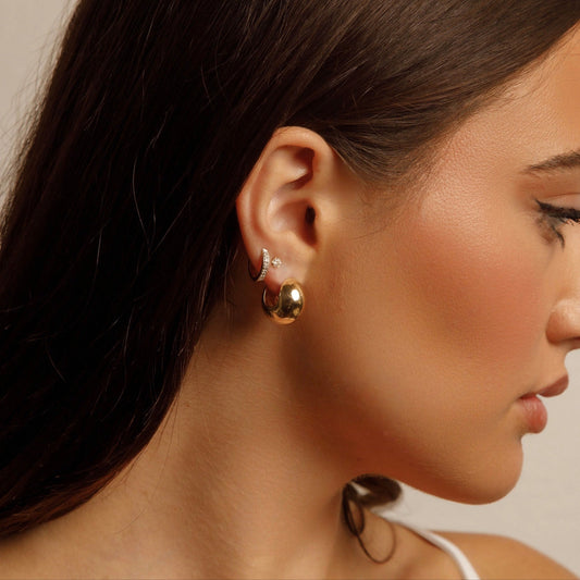 Fancy 14K Yellow Gold High Polished Sphere Huggy Earrings EJER0975