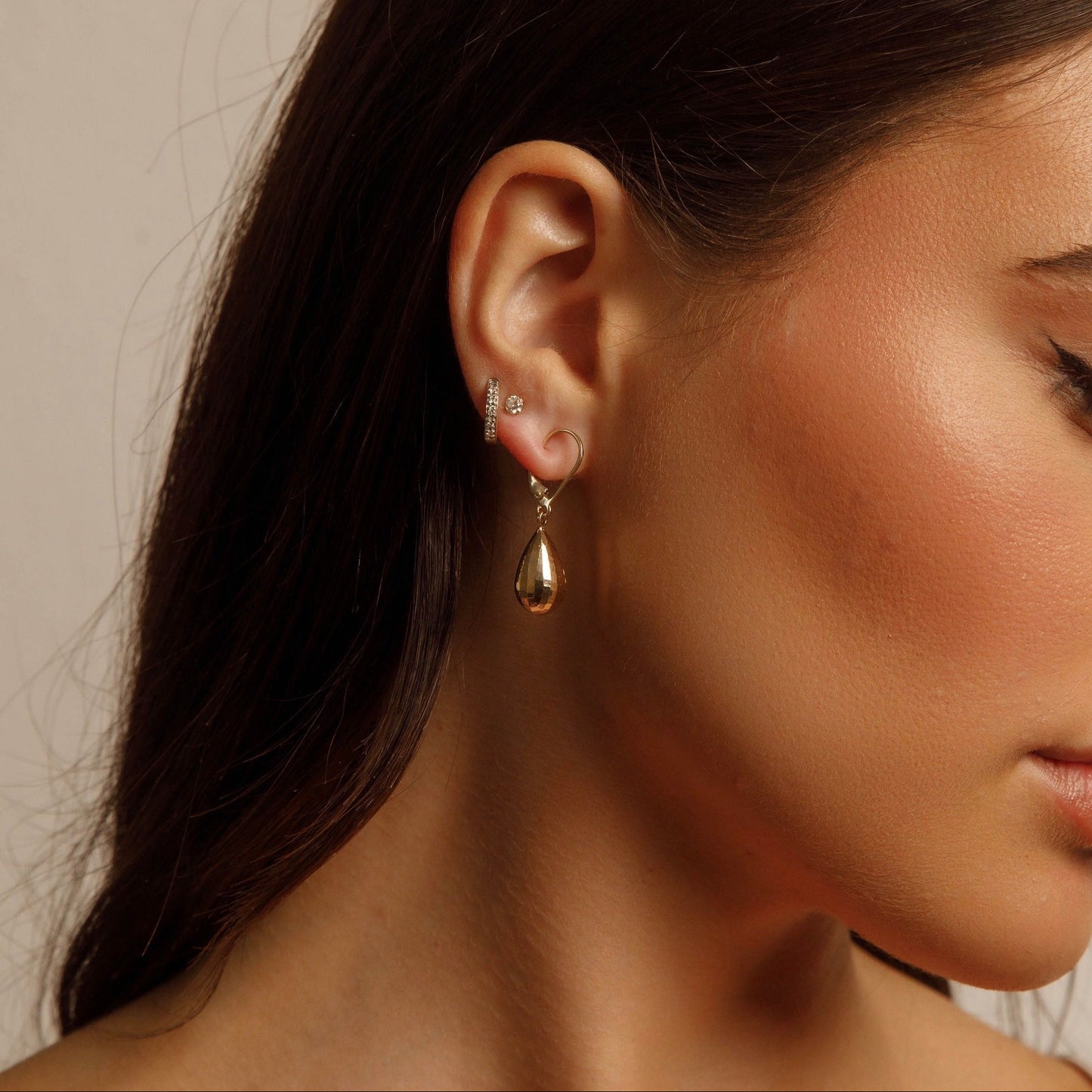 Fancy 14k Yellow Gold Faceted Dangly Earrings EJER0962