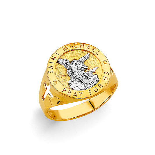 Solid 14K Yellow Gold Saint Michael Ring EJRG3176