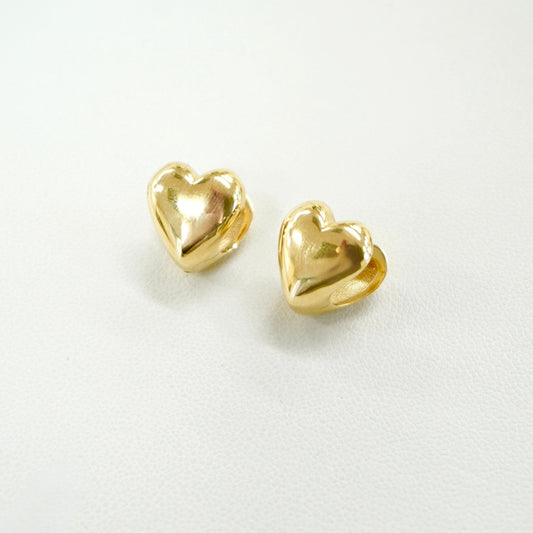 Solid 14K Yellow Gold Heart Huggy Earrings