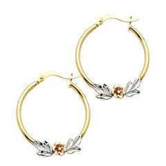 Solid 14K tricolor gold flower hoop earrings EJER982