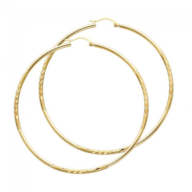 14K Yellow Gold D/C Hoop Earrings - EJER22503